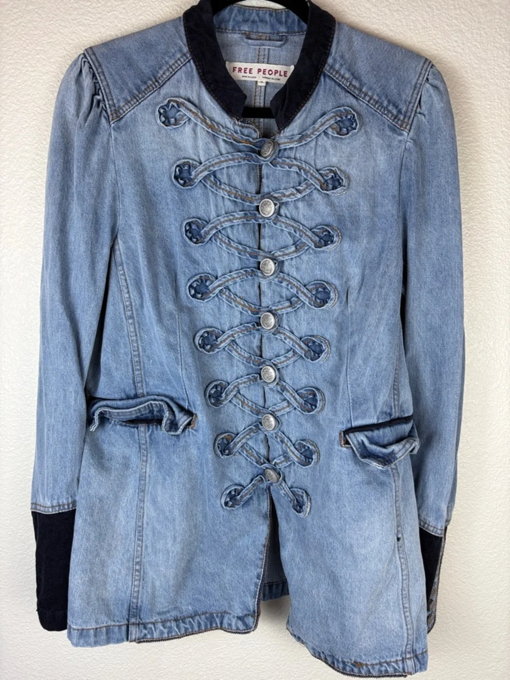 Free People Denim Seamed And Structured Jacket Size XL Military 90s - Picture 7 of 16